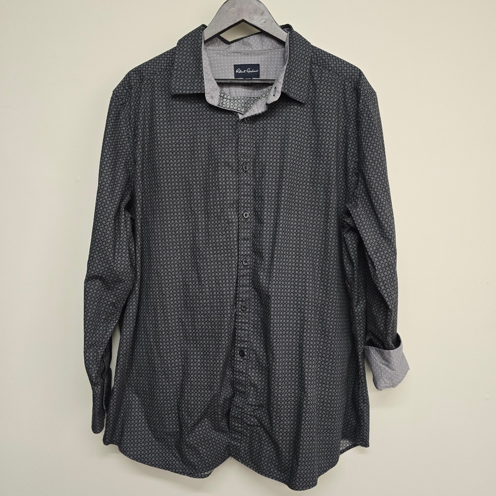 Robert Graham Dress Shirt Mens XXL Black Geometric Print Stretch Button Up